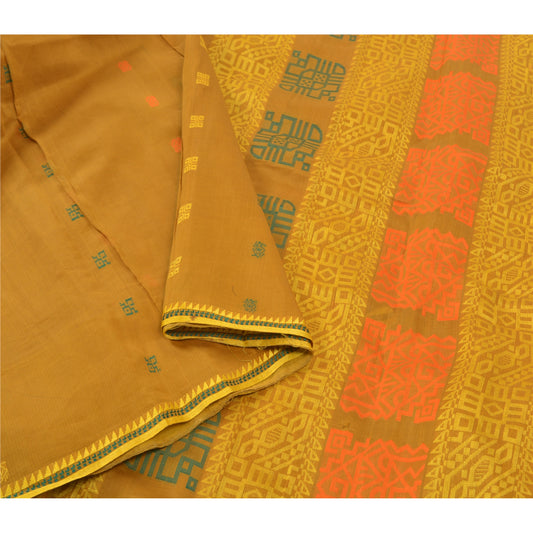 Sanskriti Vintage Sennep Sarier Ren Silke Trykt Sari 5 Yard Håndværk Bæredygtigt Stoff