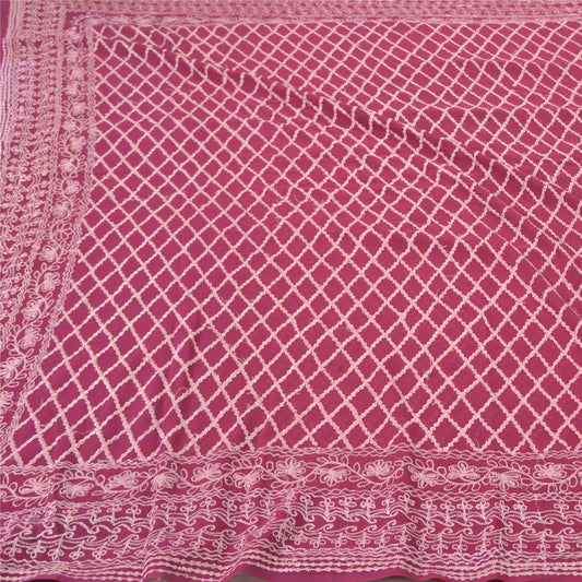 Sanskriti Vintage Purple Sarees Pure Georgette Silk Embroidered Sari Sustainable Fabric