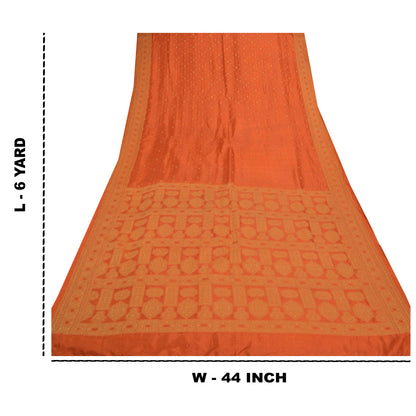 Sanskriti Vintage Orange Sarees 100% Ren Silke Vævet Indisk Sari Håndværksmæssigt Bæredygtigt Stoff