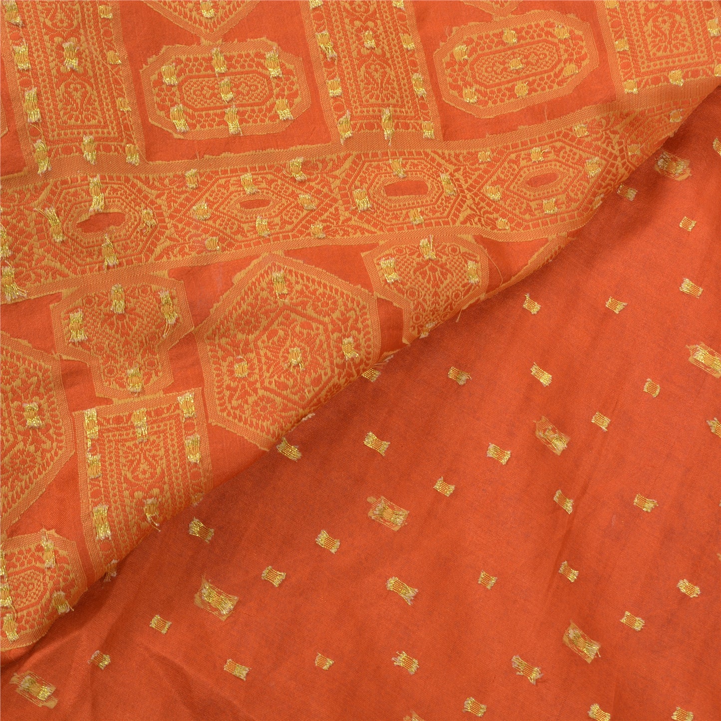 Sanskriti Vintage Orange Sarees 100% Ren Silke Vævet Indisk Sari Håndværksmæssigt Bæredygtigt Stoff