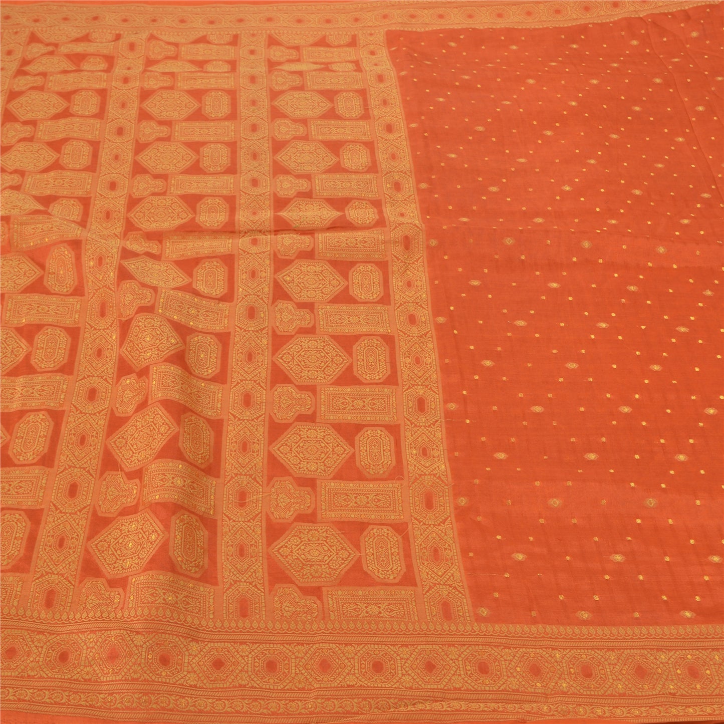 Sanskriti Vintage Orange Sarees 100% Ren Silke Vævet Indisk Sari Håndværksmæssigt Bæredygtigt Stoff