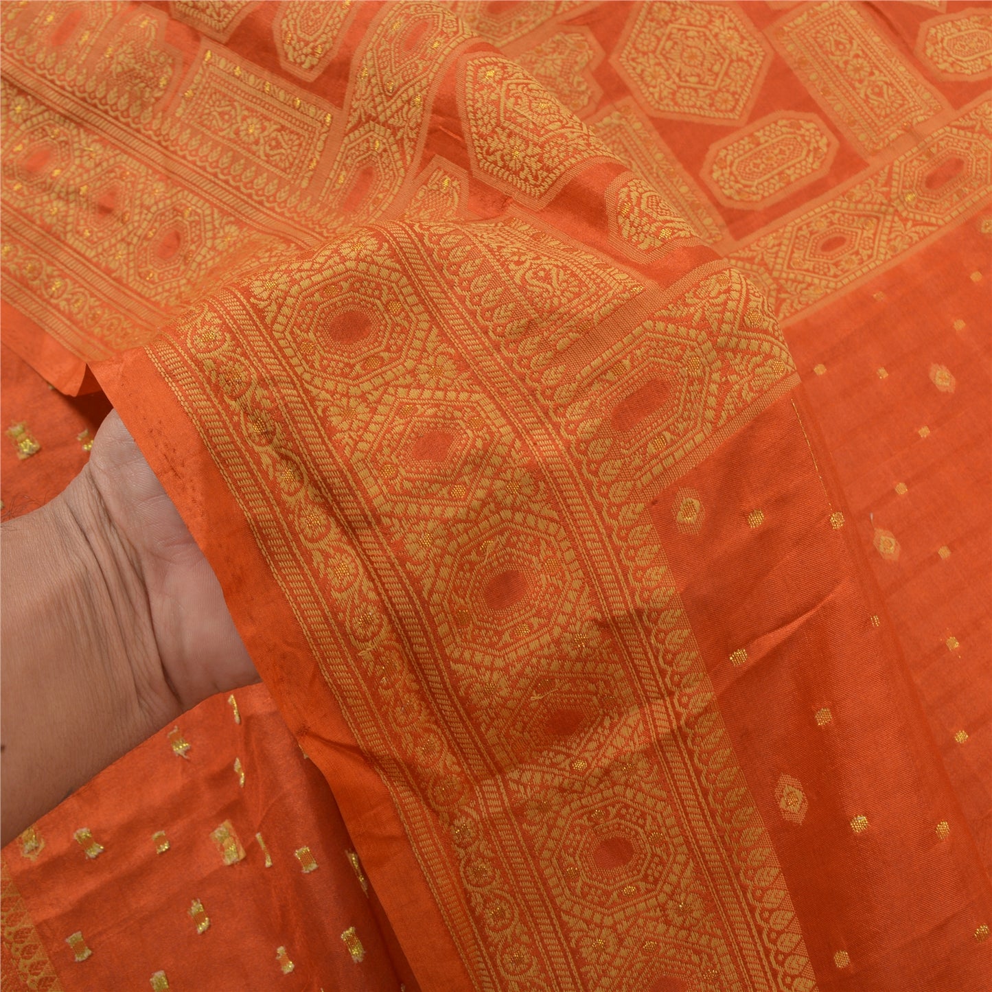Sanskriti Vintage Orange Sarees 100% Ren Silke Vævet Indisk Sari Håndværksmæssigt Bæredygtigt Stoff