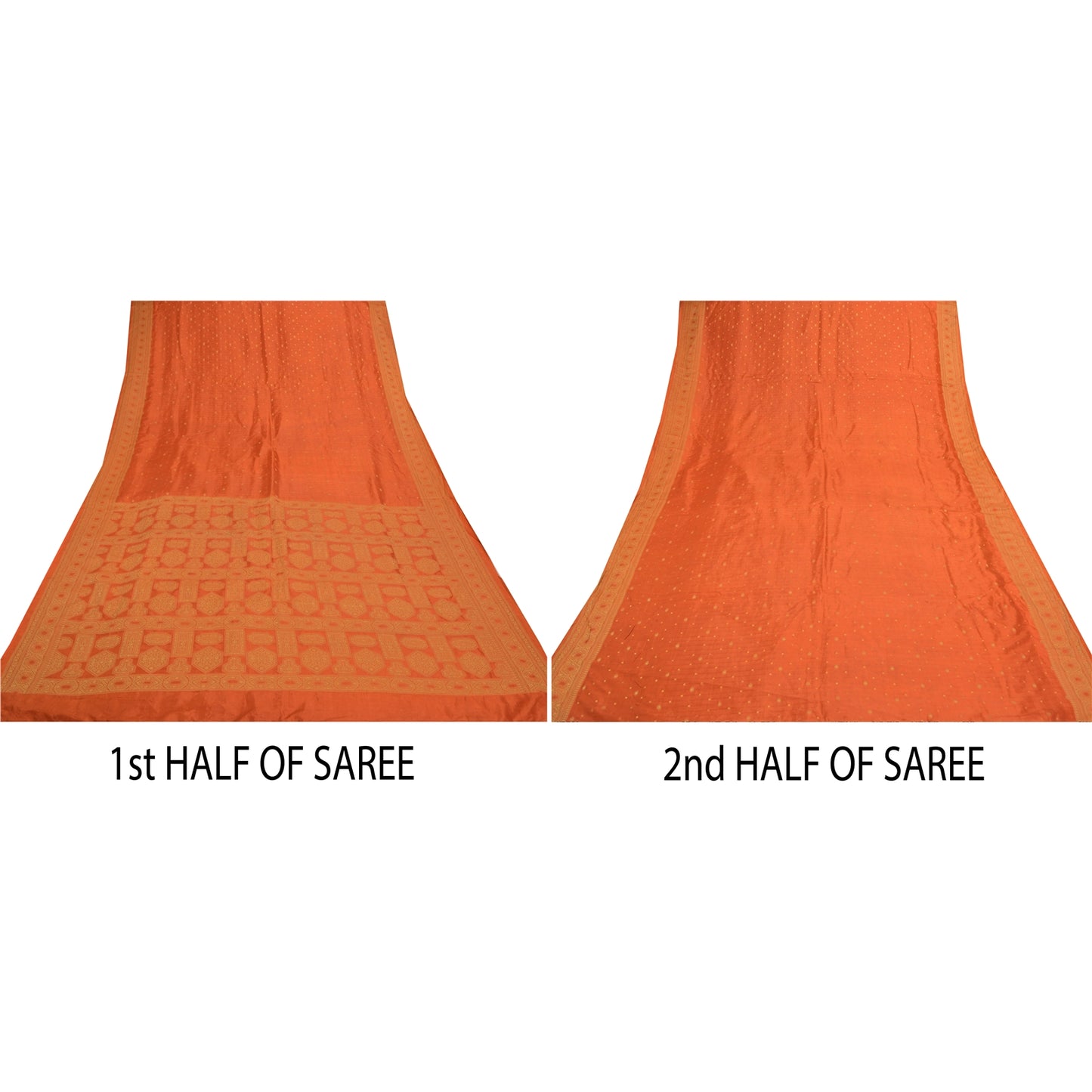 Sanskriti Vintage Orange Sarees 100% Ren Silke Vævet Indisk Sari Håndværksmæssigt Bæredygtigt Stoff