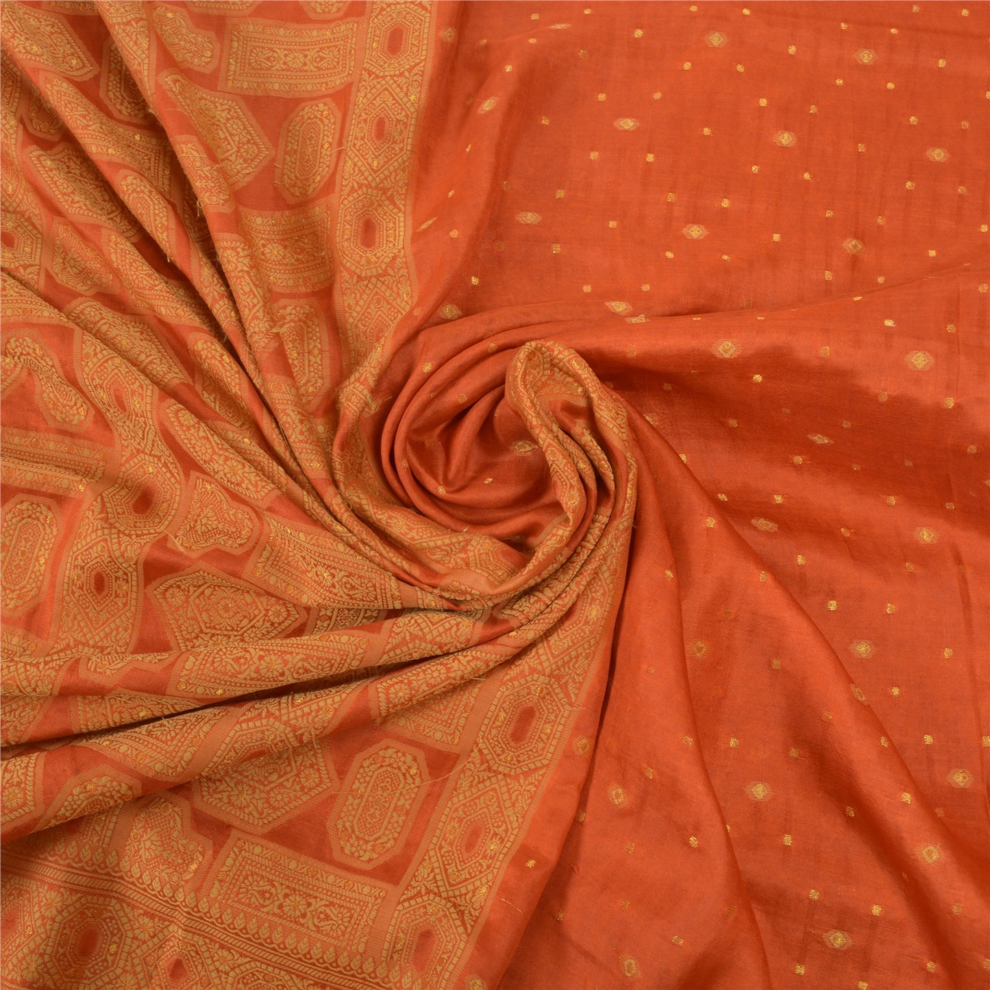 Sanskriti Vintage Orange Sarees 100% Ren Silke Vævet Indisk Sari Håndværksmæssigt Bæredygtigt Stoff