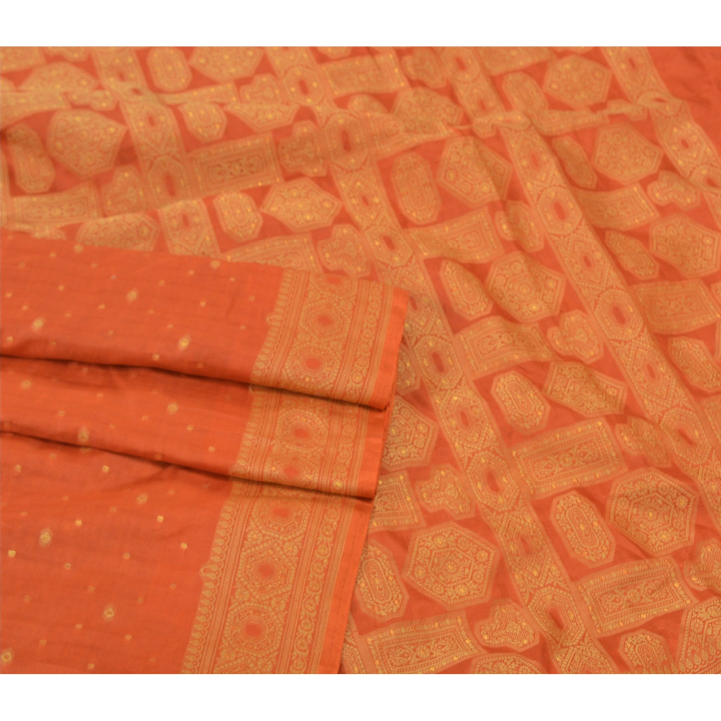 Sanskriti Vintage Orange Sarees 100% Ren Silke Vævet Indisk Sari Håndværksmæssigt Bæredygtigt Stoff