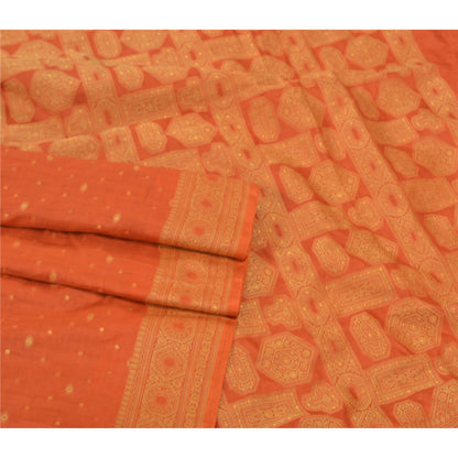 Sanskriti Vintage Orange Sarees 100% Ren Silke Vævet Indisk Sari Håndværksmæssigt Bæredygtigt Stoff