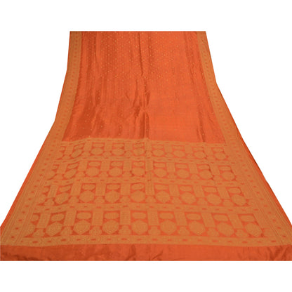 Sanskriti Vintage Orange Sarees 100% Ren Silke Vævet Indisk Sari Håndværksmæssigt Bæredygtigt Stoff