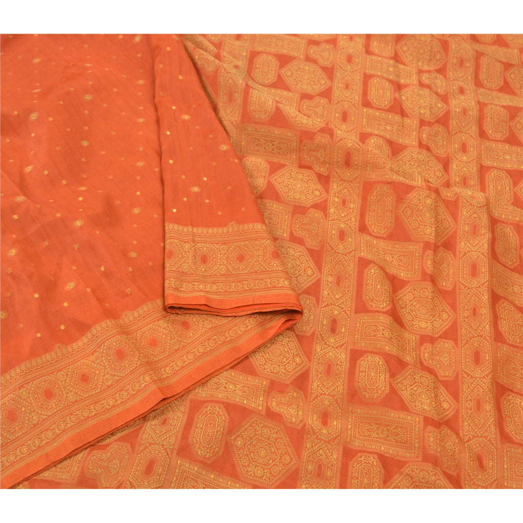 Sanskriti Vintage Orange Sarees 100% Ren Silke Vævet Indisk Sari Håndværksmæssigt Bæredygtigt Stoff