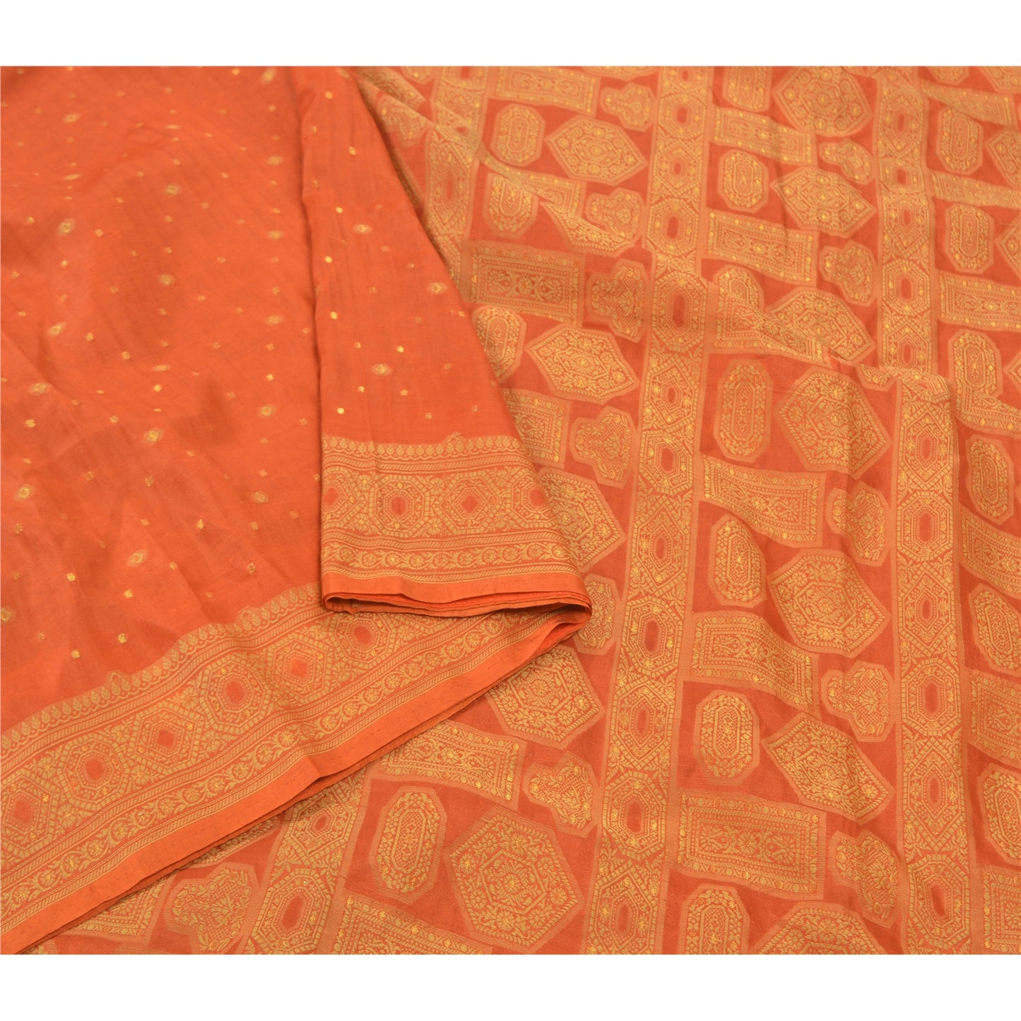 Sanskriti Vintage Orange Sarees 100% Ren Silke Vævet Indisk Sari Håndværksmæssigt Bæredygtigt Stoff