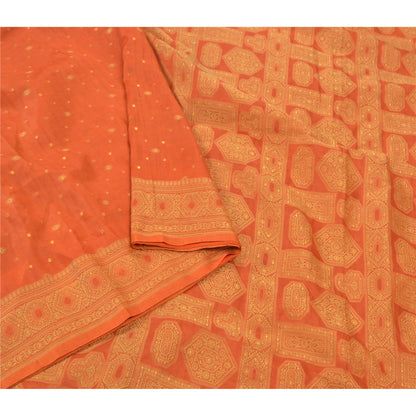Sanskriti Vintage Orange Sarees 100% Ren Silke Vævet Indisk Sari Håndværksmæssigt Bæredygtigt Stoff