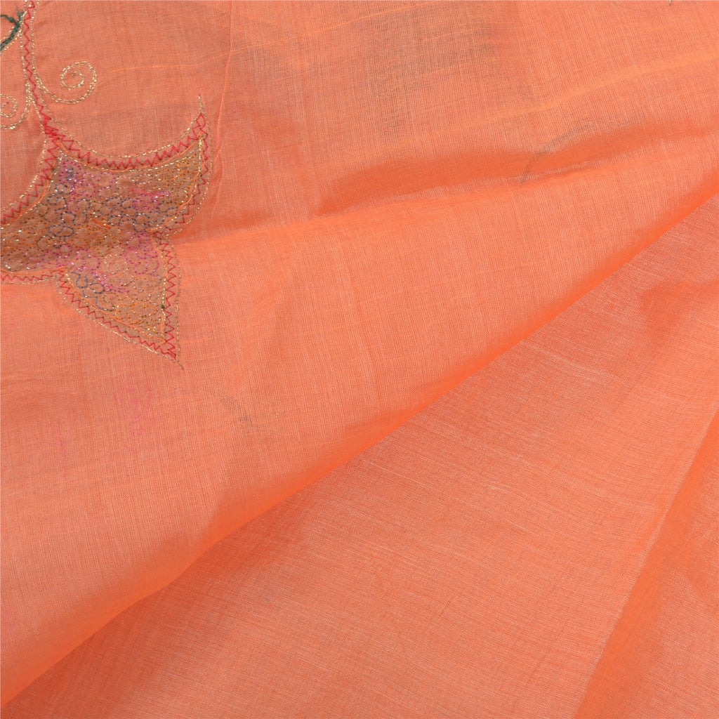 Sanskriti Vintage Peach Silk Pure Sari Fabric: Hand Embroidered Indian Saree, 5yd Add-Elegance to Table Linen, Curtains, or Cushions