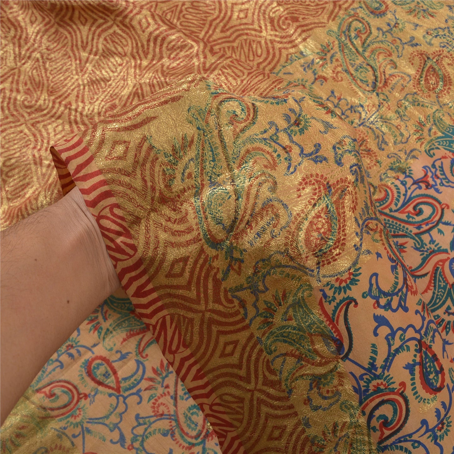 Sanskriti Vintage Beige Sarees 100% Pure Silk Woven Zari Sari Premium Sustainable Fabric
