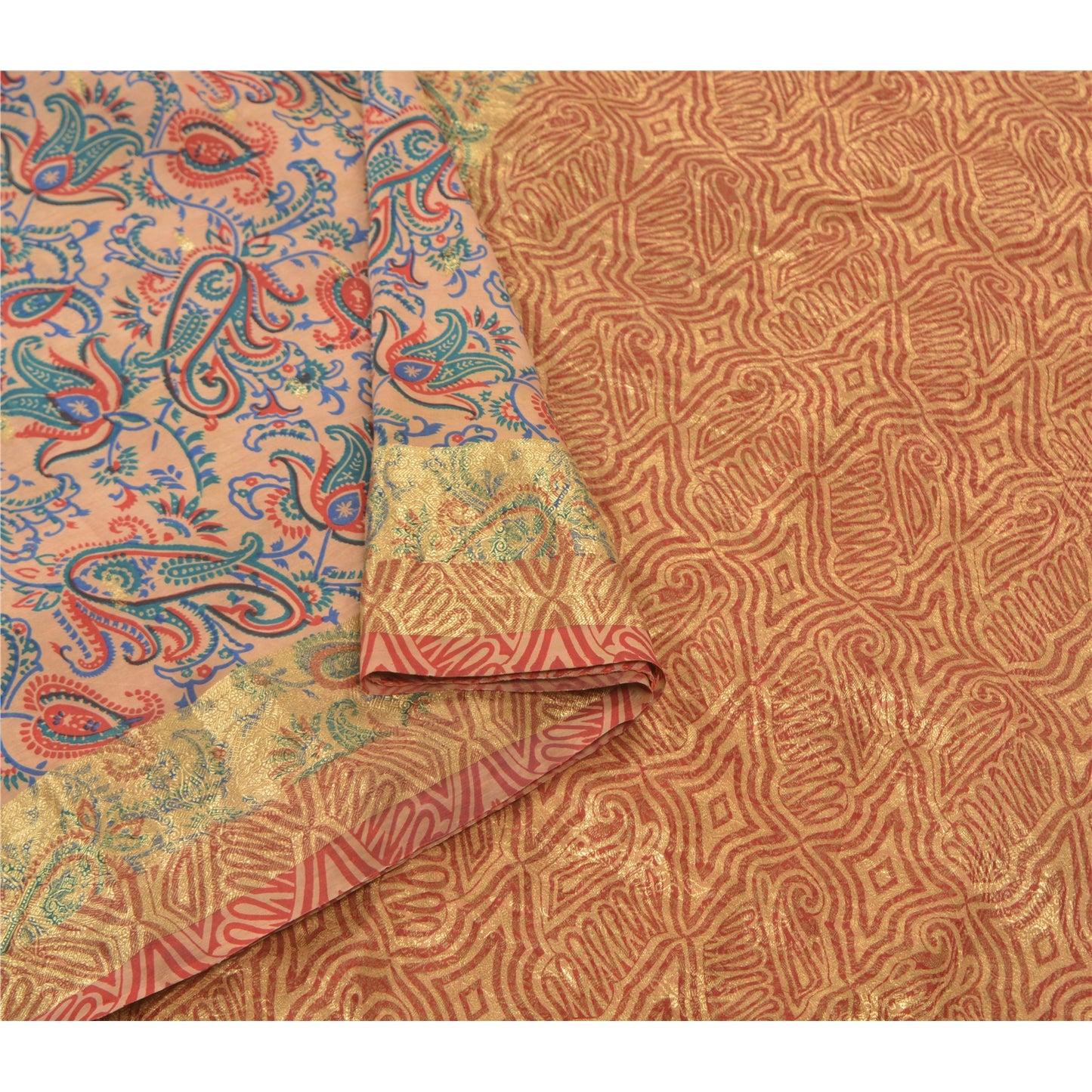 Sanskriti Vintage Beige Sarees 100% Pure Silk Woven Zari Sari Premium Sustainable Fabric