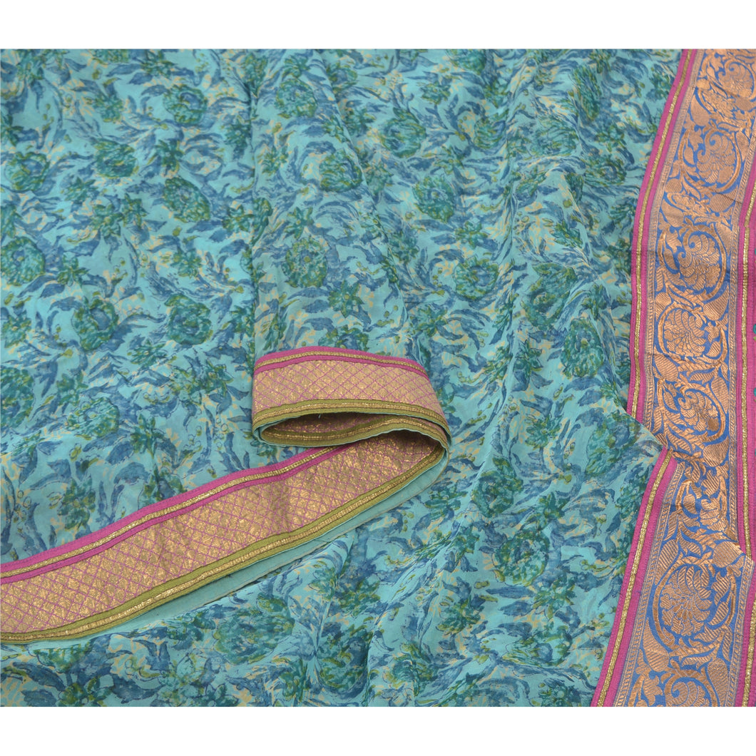 Sanskriti Vintage Sarees Blend Georgette Embroidered Sari Premium 5 Yard Fabric