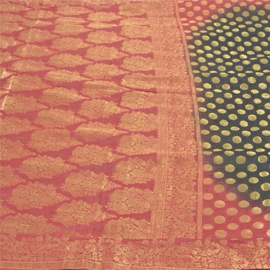 Sanskriti Vintage Black Sarees Chanderi Silke Woven Sari Premium Bæredygtigt stof