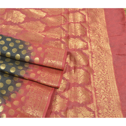 Sanskriti Vintage Black Sarees Chanderi Silk Woven Sari Premium Sustainable Fabric