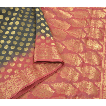 Sanskriti Vintage Black Sarees Chanderi Silk Woven Sari Premium Sustainable Fabric