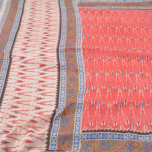 Sanskriti Vintage Red Sarees Blend Silk Printed 5 Yard Indian Sari Sustainable Fabric