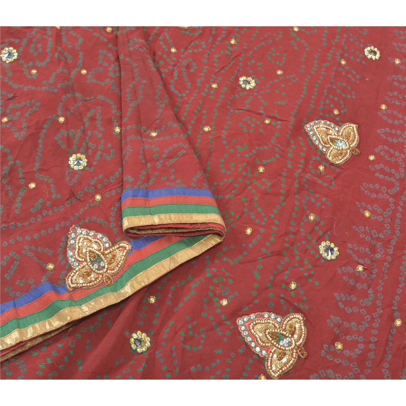 Sanskriti Vintage Burgundy Pure Georgette Silk Sari: Hand-Beaded Bandhani Dabka Sequins Fabric Design- Dresses, KaftansSkirts, BlousesProject