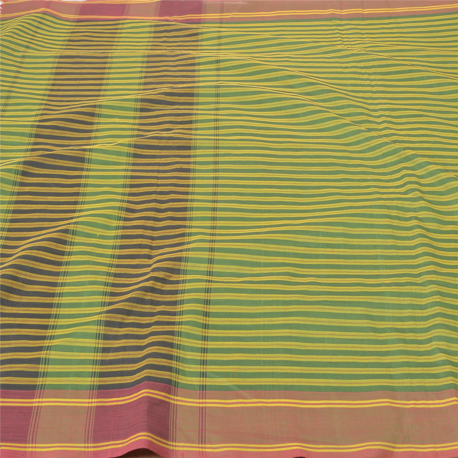 Sanskriti Vintage Sari Blend Cotton Woven Green Chettinad/Kandangi Unique Saree 6Yrd Craft Fabric