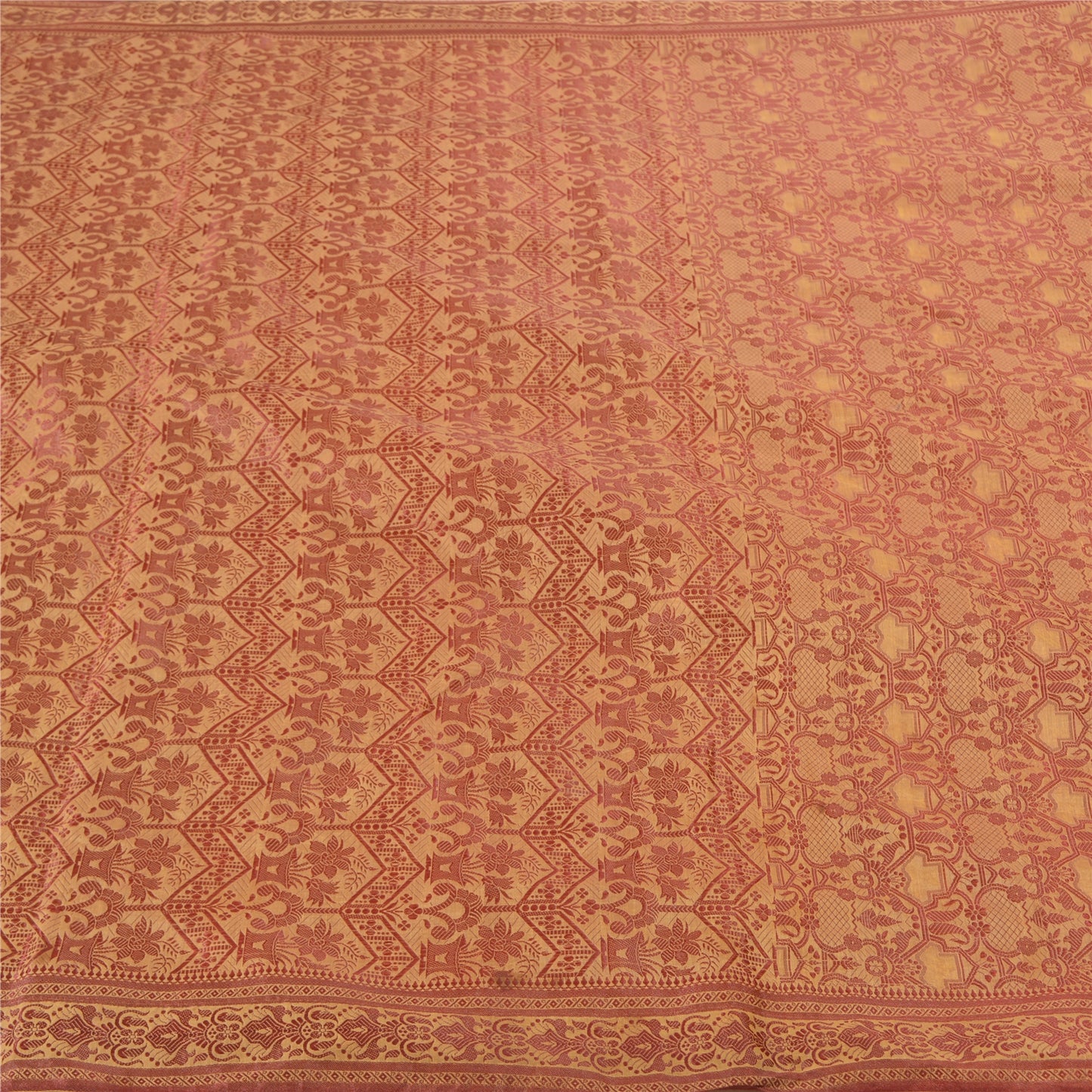 Санскрити Винтаж бежевые индийские сари Искусство Шелк Тканое Сари Премиум 5 ярдов Экологичная Ткань