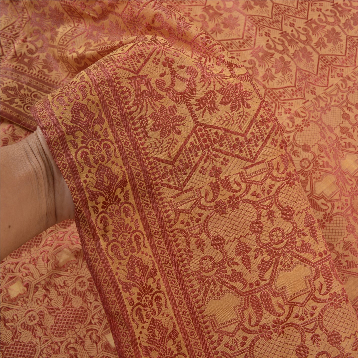 Санскрити Винтаж бежевые индийские сари Искусство Шелк Тканое Сари Премиум 5 ярдов Экологичная Ткань