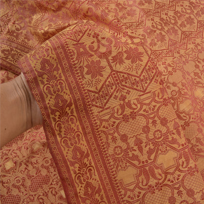 Санскрити Винтаж бежевые индийские сари Искусство Шелк Тканое Сари Премиум 5 ярдов Экологичная Ткань