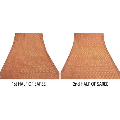 Санскрити Винтаж бежевые индийские сари Искусство Шелк Тканое Сари Премиум 5 ярдов Экологичная Ткань