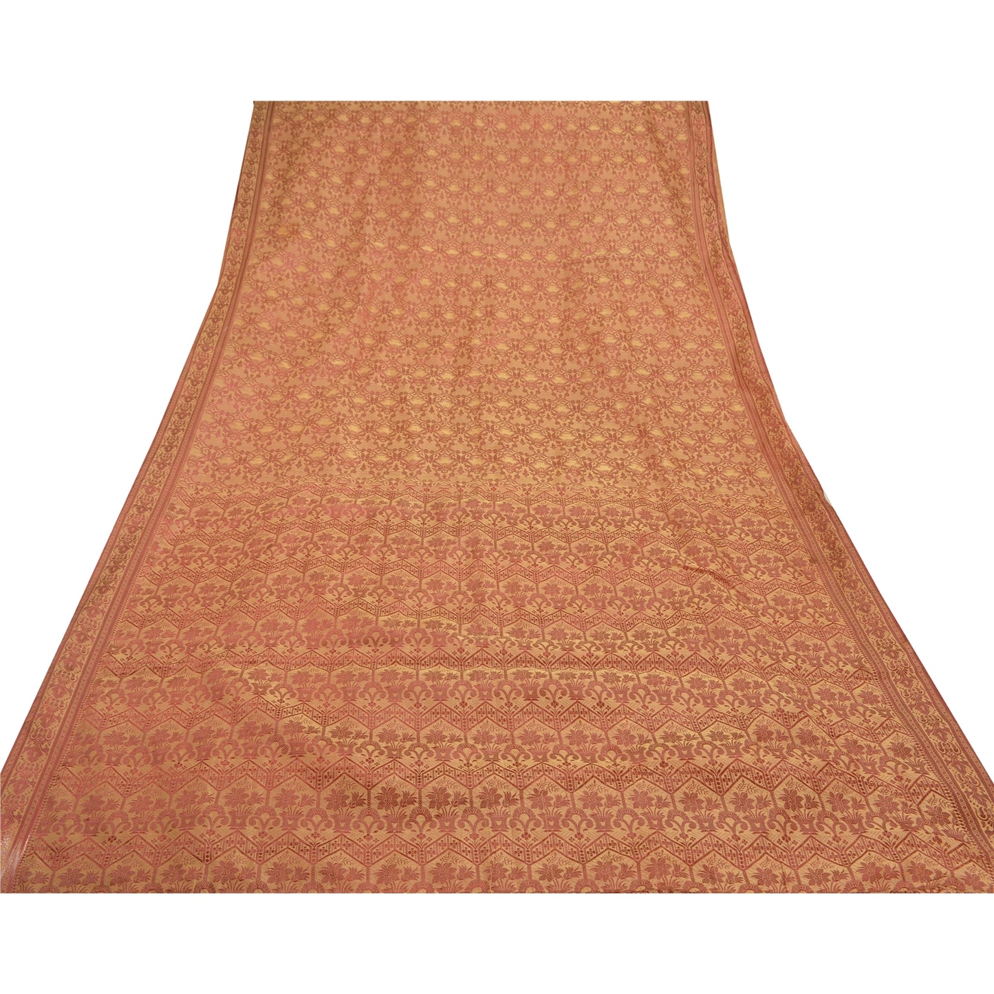 Санскрити Винтаж бежевые индийские сари Искусство Шелк Тканое Сари Премиум 5 ярдов Экологичная Ткань