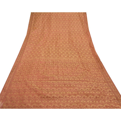 Санскрити Винтаж бежевые индийские сари Искусство Шелк Тканое Сари Премиум 5 ярдов Экологичная Ткань