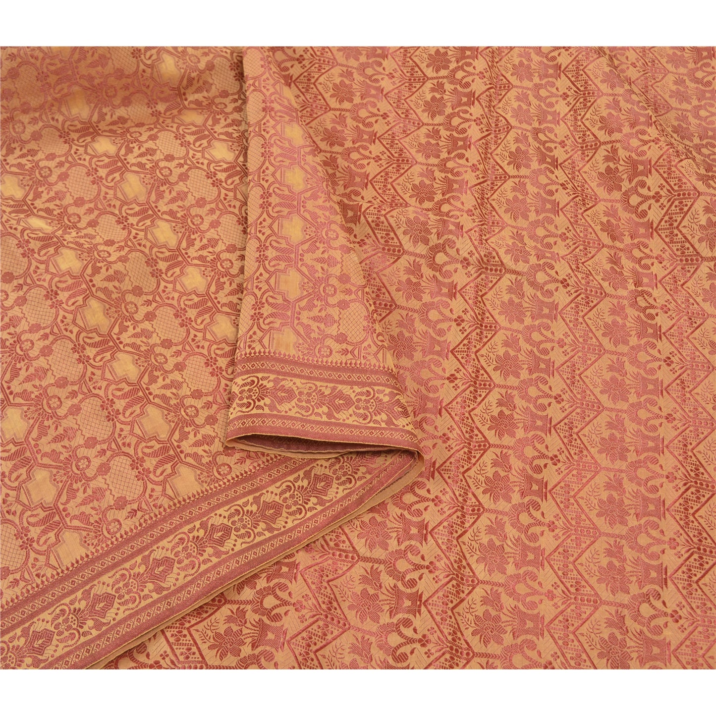 Санскрити Винтаж бежевые индийские сари Искусство Шелк Тканое Сари Премиум 5 ярдов Экологичная Ткань