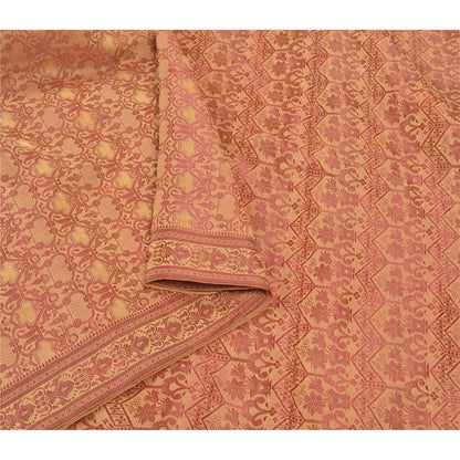 Санскрити Винтаж бежевые индийские сари Искусство Шелк Тканое Сари Премиум 5 ярдов Экологичная Ткань