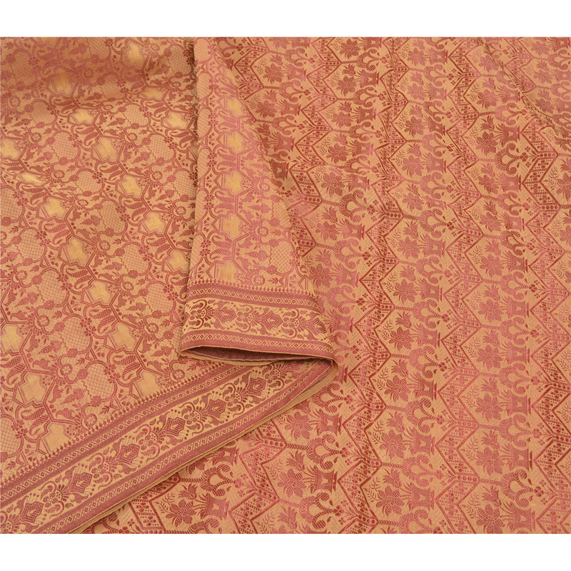Sanskriti Vintage Beige Indian Sarees Art Silk Woven Sari Premium 5 Yard Sustainable Fabric