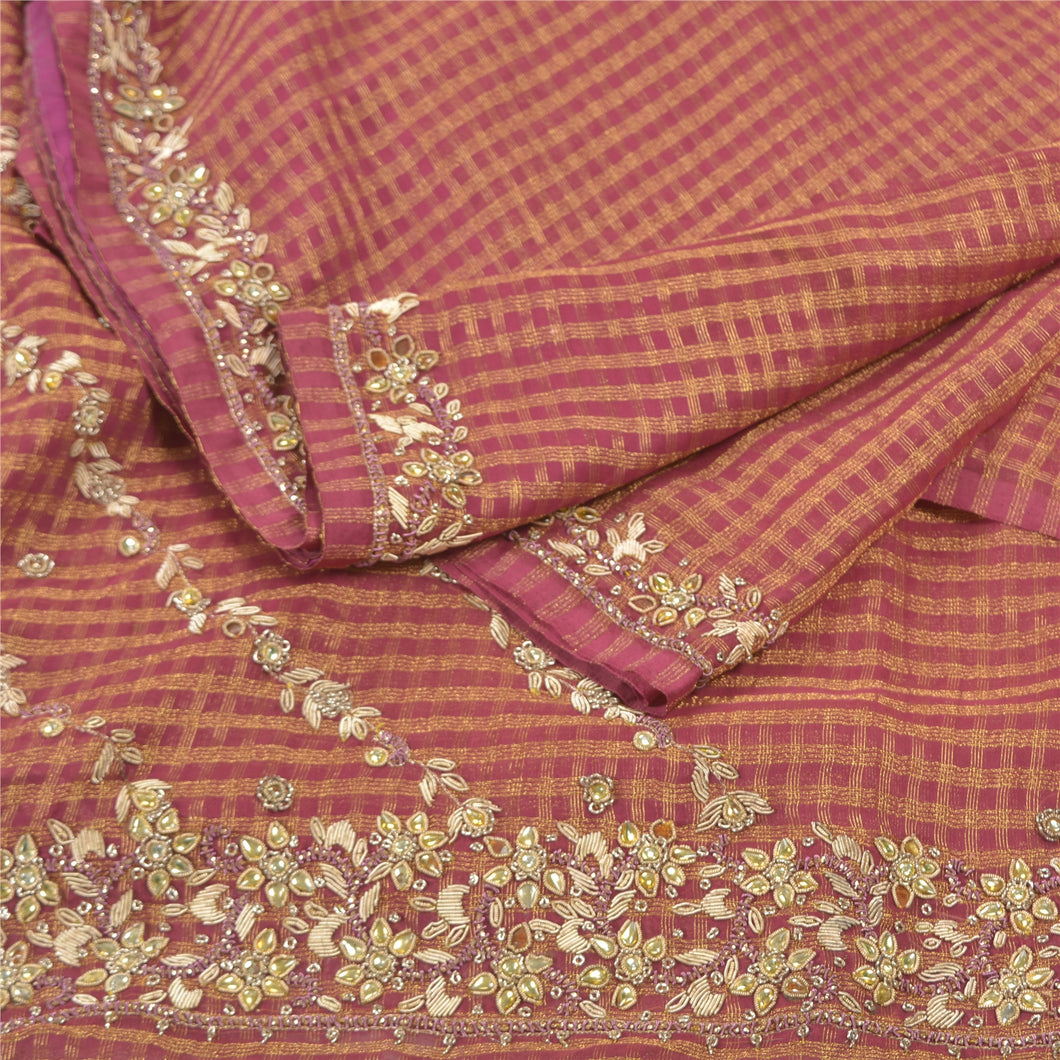 Sanskriti Vintage Pink Sarees Art Silk Hand Beaded Woven Sari Premium Fabric