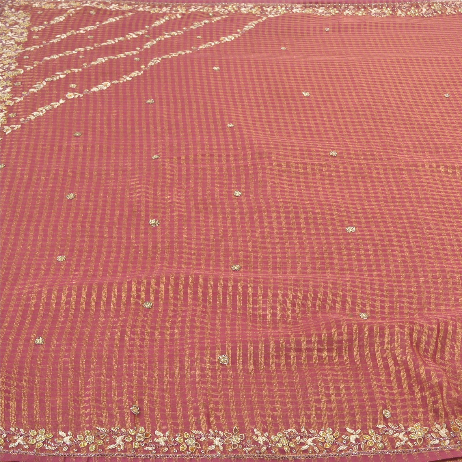 Sanskriti Vintage Pink Sarees Kunstsilke Håndperlevævet Sari Premium Bæredygtigt Stof