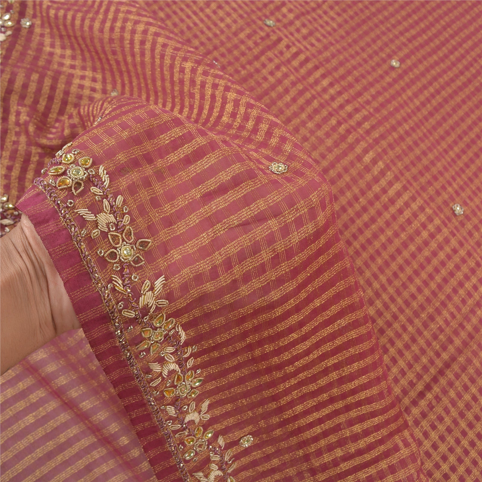 Sanskriti Vintage Pink Sarees Kunstsilke Håndperlevævet Sari Premium Bæredygtigt Stof