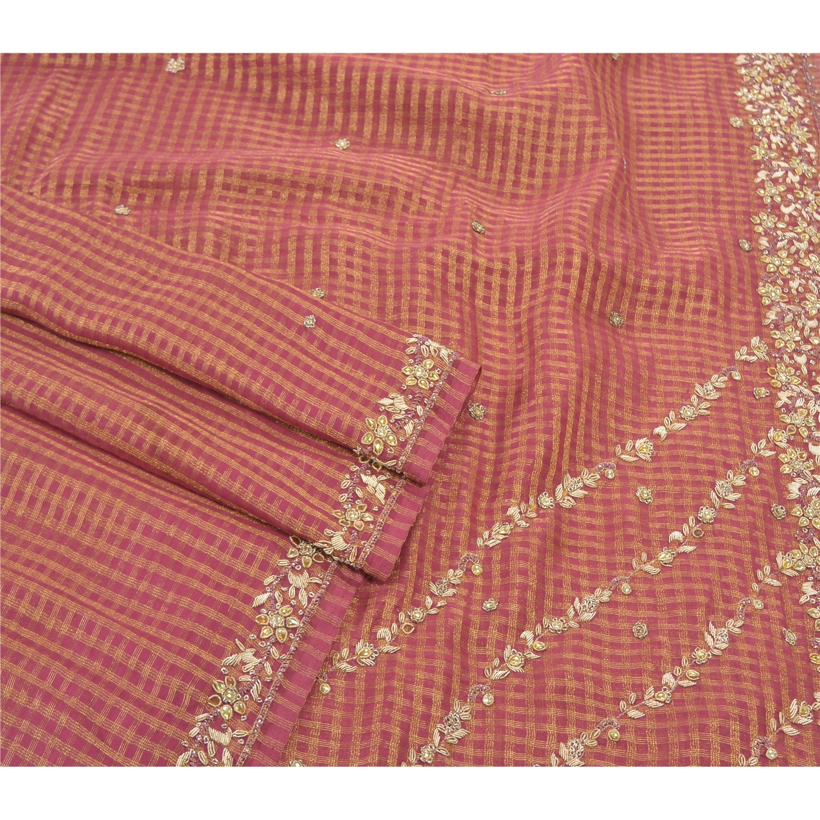 Sanskriti Vintage Pink Sarees Kunstsilke Håndperlevævet Sari Premium Bæredygtigt Stof