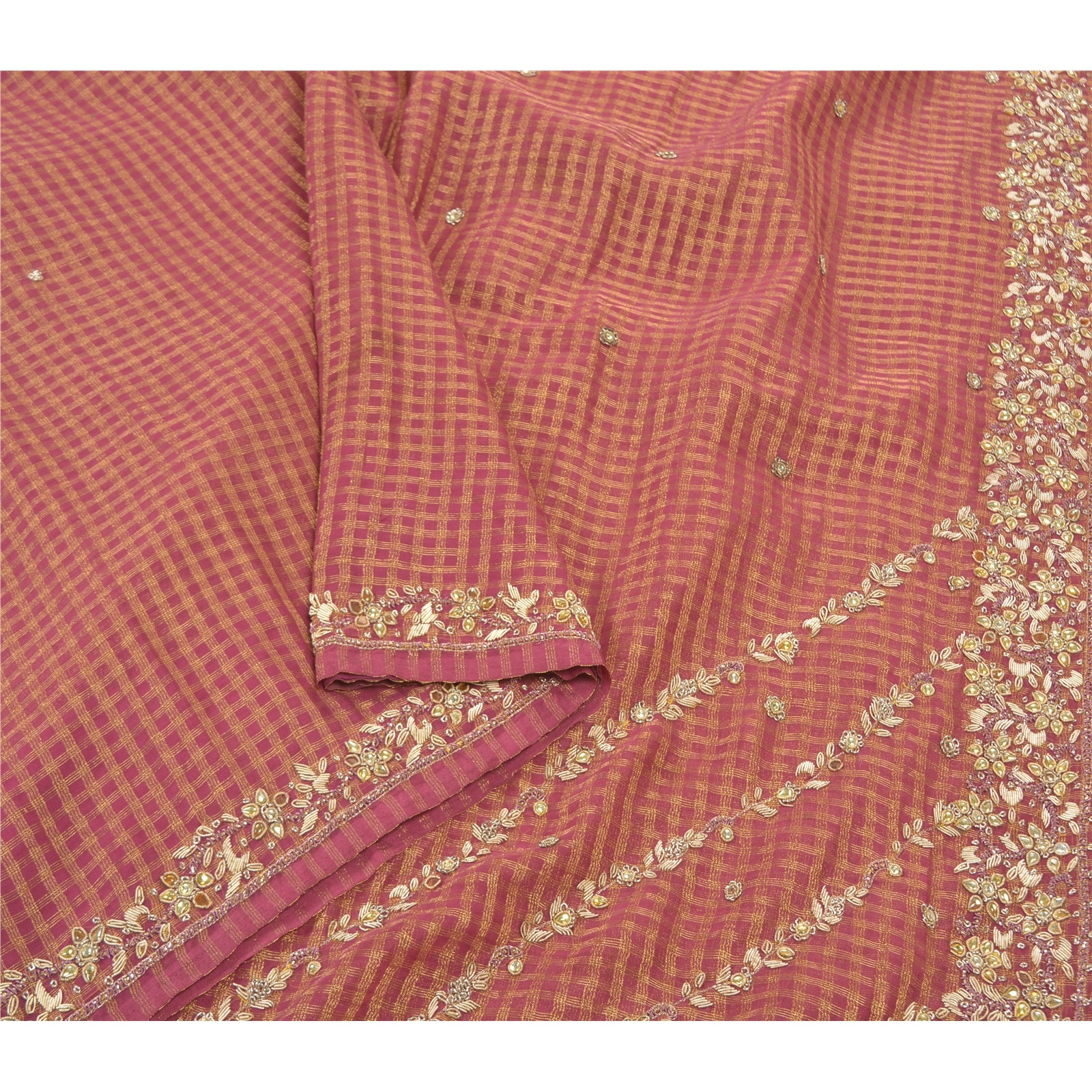 Sanskriti Vintage Pink Sarees Kunstsilke Håndperlevævet Sari Premium Bæredygtigt Stof
