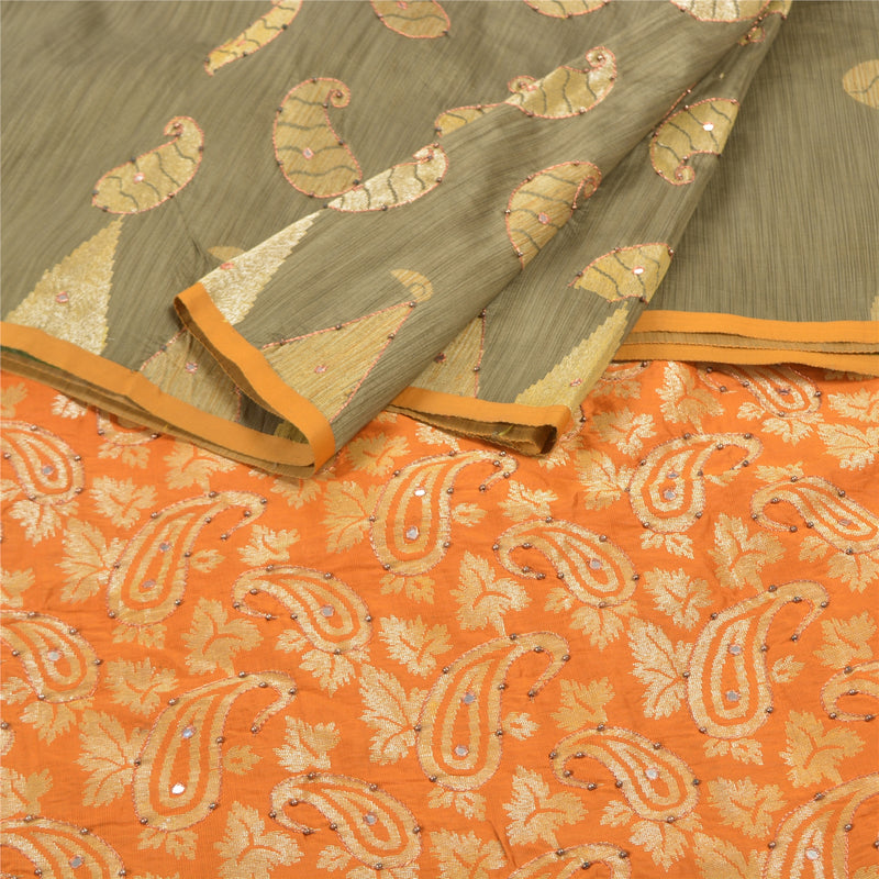 Sanskriti Vintage Grey Sarees Art Silk Hand Beaded Woven Sari Premium Sustainable Fabric