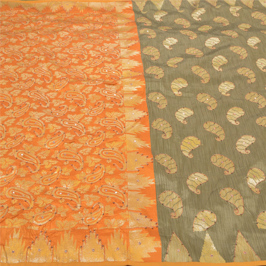 Sanskriti Vintage Grey Sarees Art Silk Hand Beaded Woven Sari Premium Sustainable Fabric