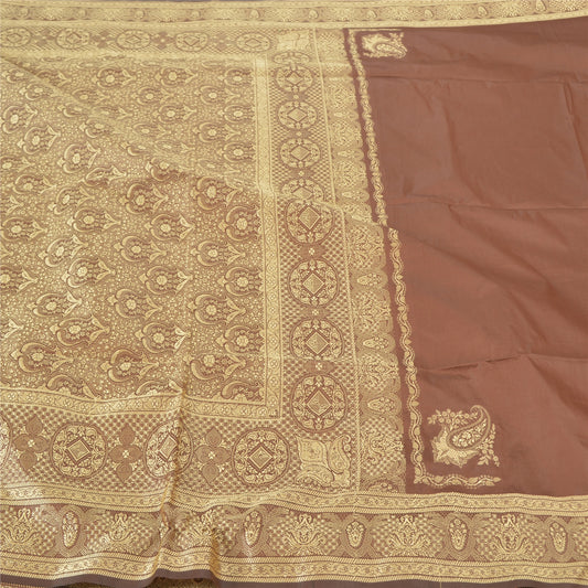 Sanskriti Vintage Brown Sarees Art Silk Hand-Woven Sari 5 Yard Premium Sustainable Fabric
