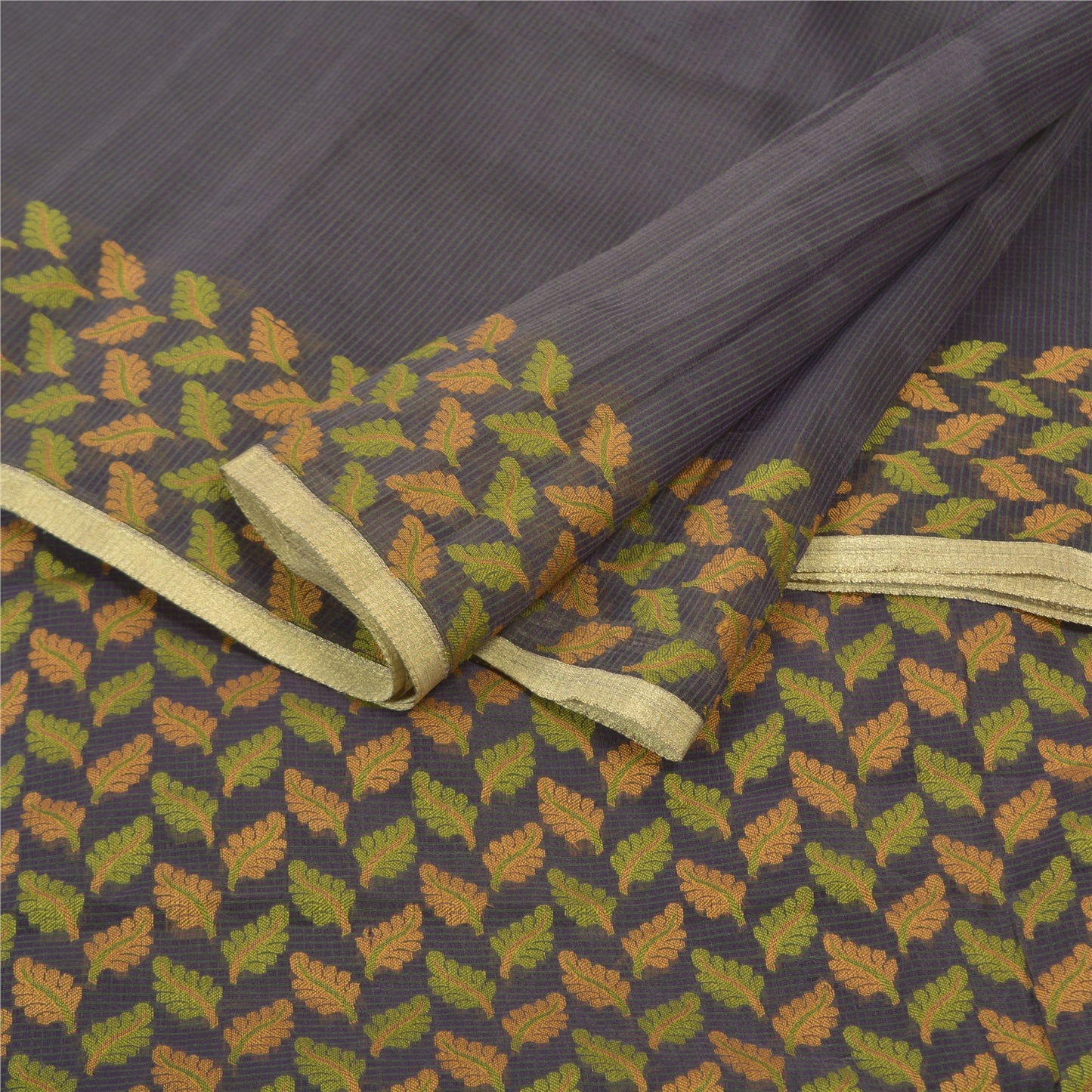 Sanskriti Vintage Blue Sarees Art Silk Hand-Woven Indian Sari 5 Yard Sustainable Fabric