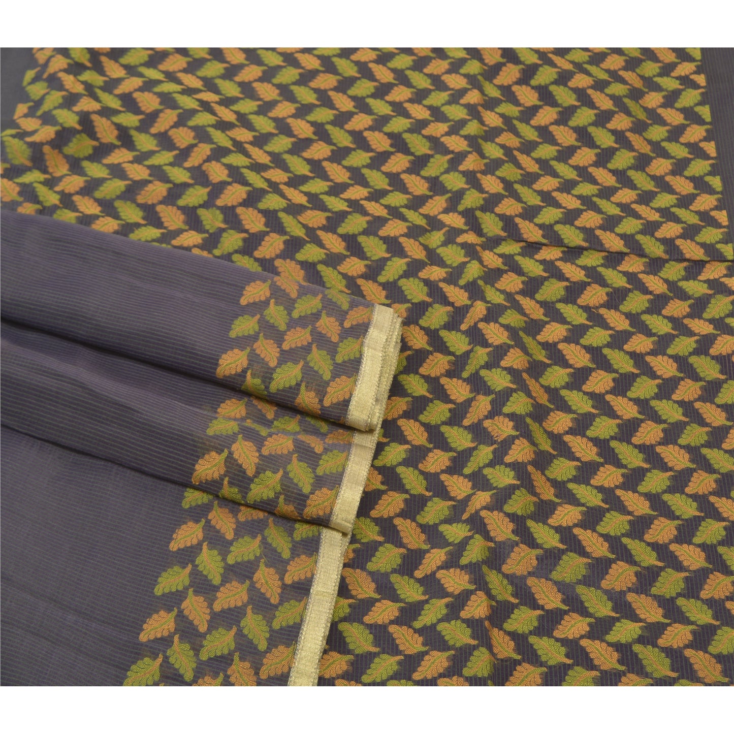 Sanskriti Vintage Blue Sarees Art Silk Hand-Woven Indian Sari 5 Yard Sustainable Fabric