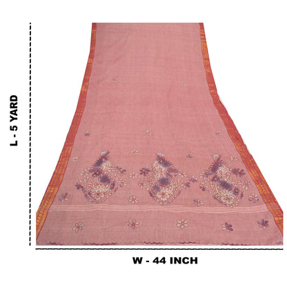 Санскритские винтажные розовые сари из чистого хлопка с вышивкой, индийское сари, ремесло, устойчивая ткань