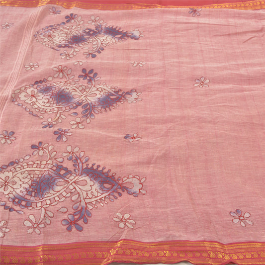 Sanskriti Vintage Pink Sarees Pure Cotton Embroidered Indian Sari Craft Sustainable Fabric