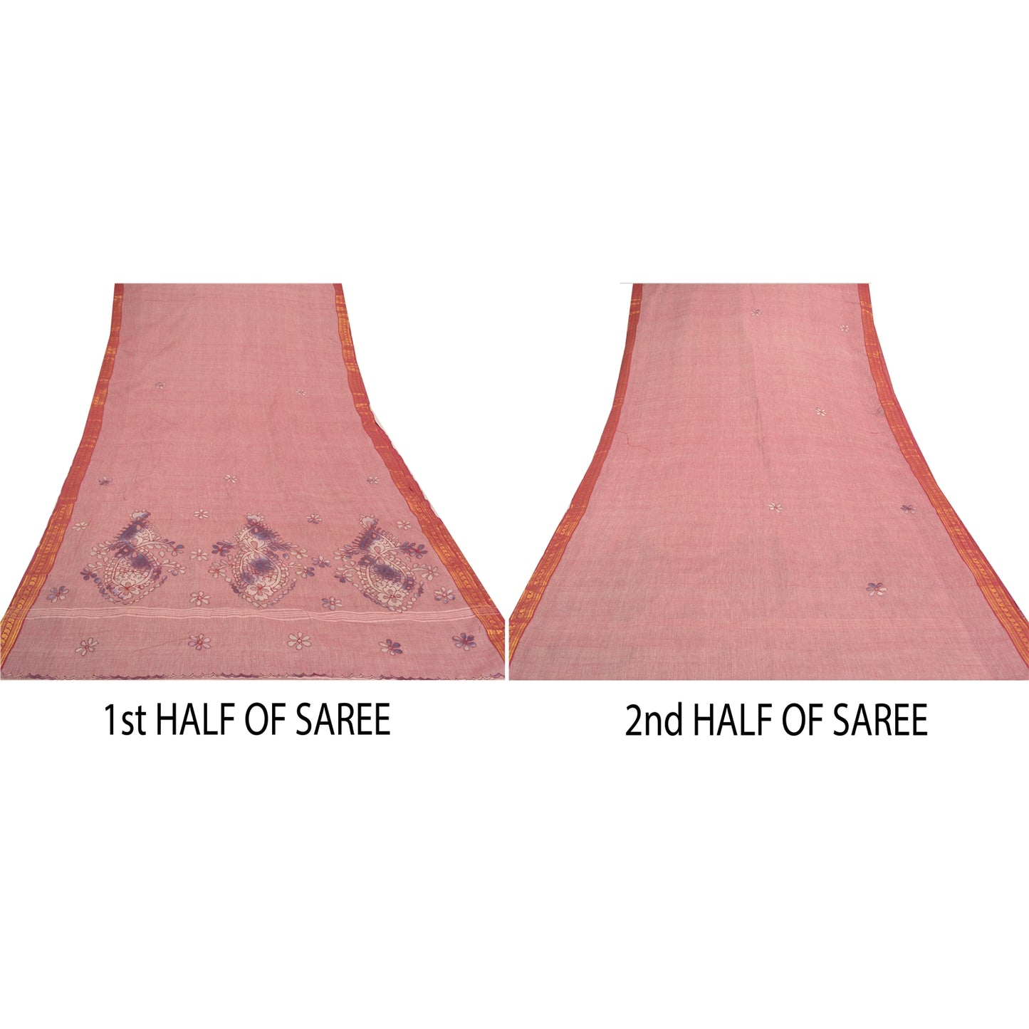 Санскритские винтажные розовые сари из чистого хлопка с вышивкой, индийское сари, ремесло, устойчивая ткань