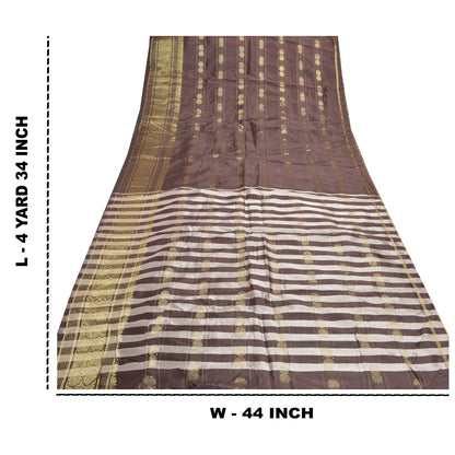 Sanskriti Vintage Brown Indian Sarees Art Silk Woven Zari Sari 5 Yard Sustainable Fabric