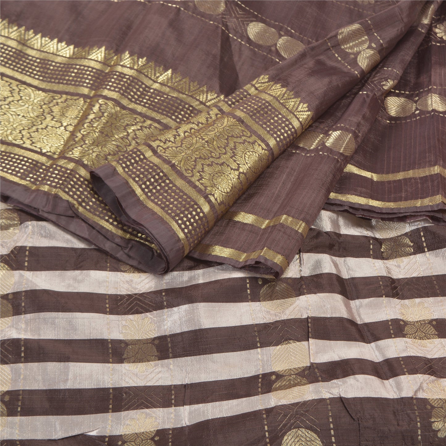 Sanskriti Vintage Brown Indian Sarees Art Silk Woven Zari Sari 5 Yard Sustainable Fabric
