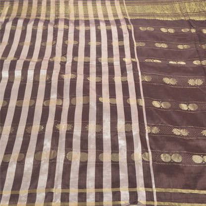 Sanskriti Vintage Brown Indian Sarees Art Silk Woven Zari Sari 5 Yard Sustainable Fabric