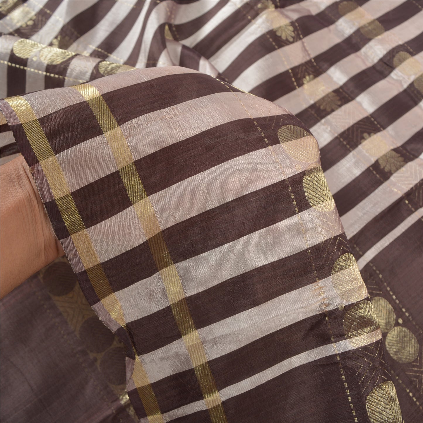 Sanskriti Vintage Brown Indian Sarees Art Silk Woven Zari Sari 5 Yard Sustainable Fabric